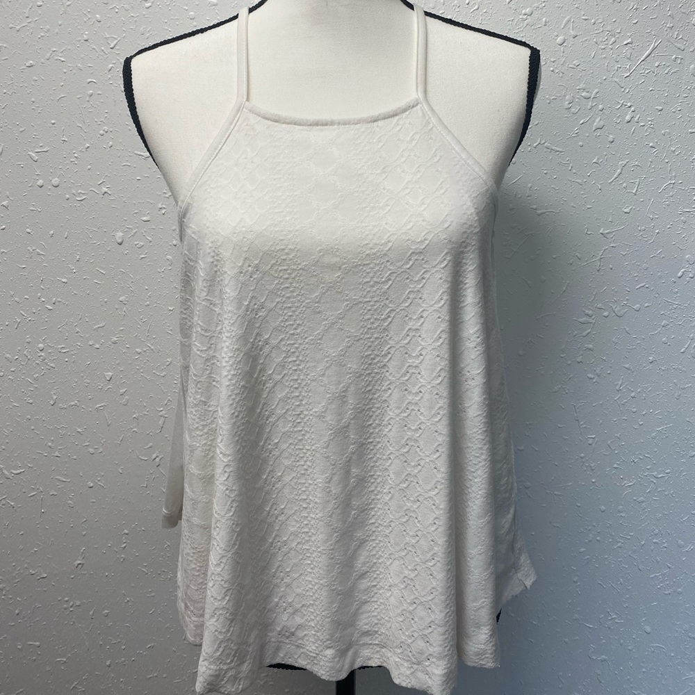 Detailed white, cross tie back, tank.